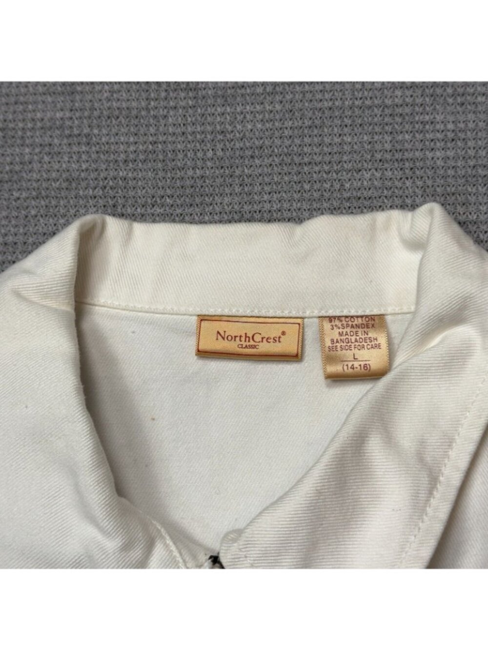NorthCrest Denim Jacket Womens Sz Large White Full Zip Long Sleeve Chest Pockets - Picture 8 of 16